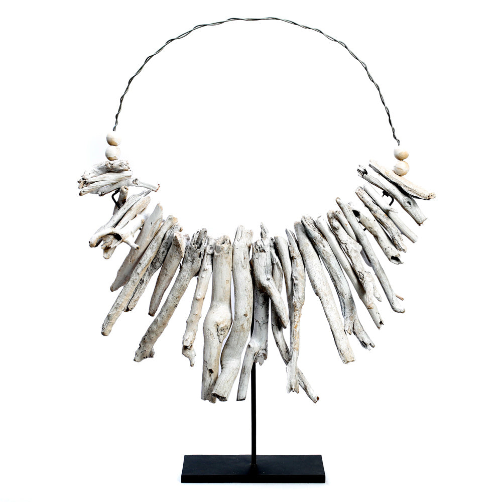 The White Driftwood Necklace on stand
